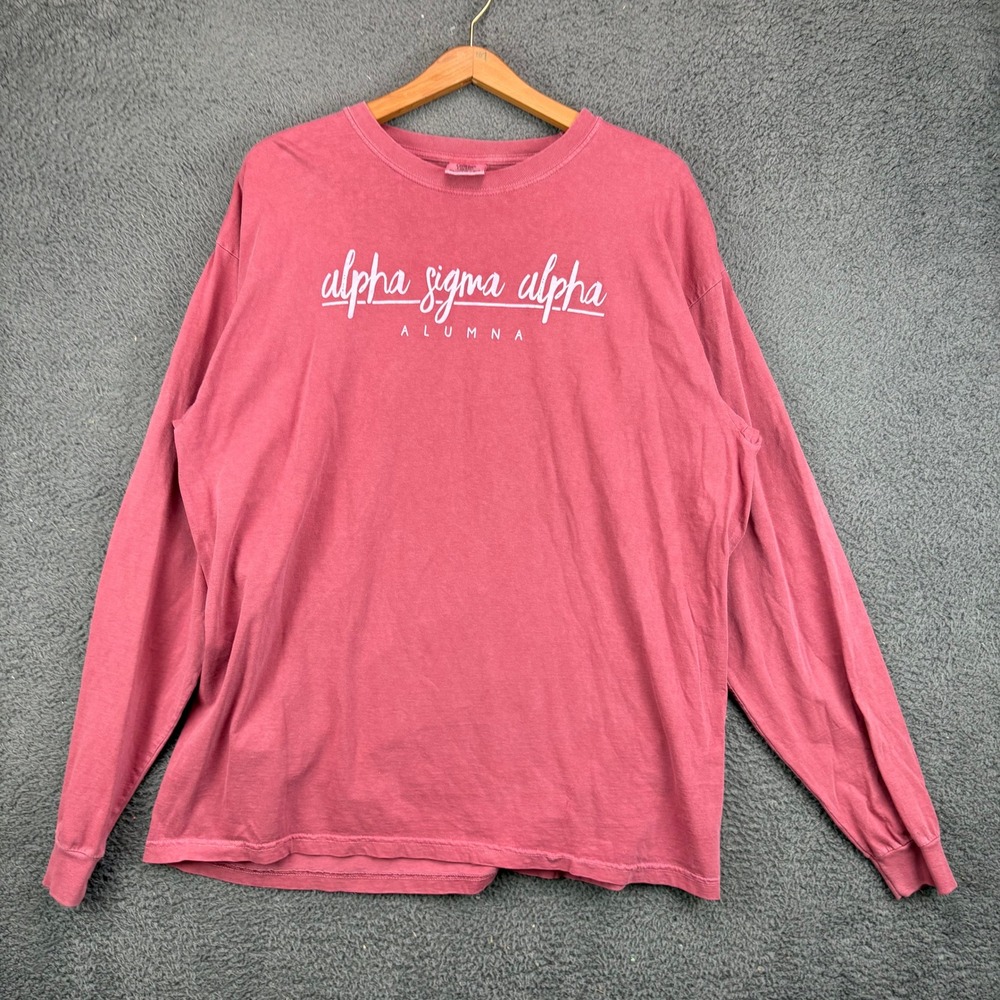 Comfort Colors Alpha Sigma‎ Alpha Alumna Long Sleeve Shirt XL Pink Garment Dye